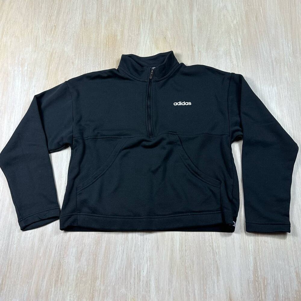 Adidas Black Quarter Zip Gym Cropped Activewear Casual Pullover Sweater Medium